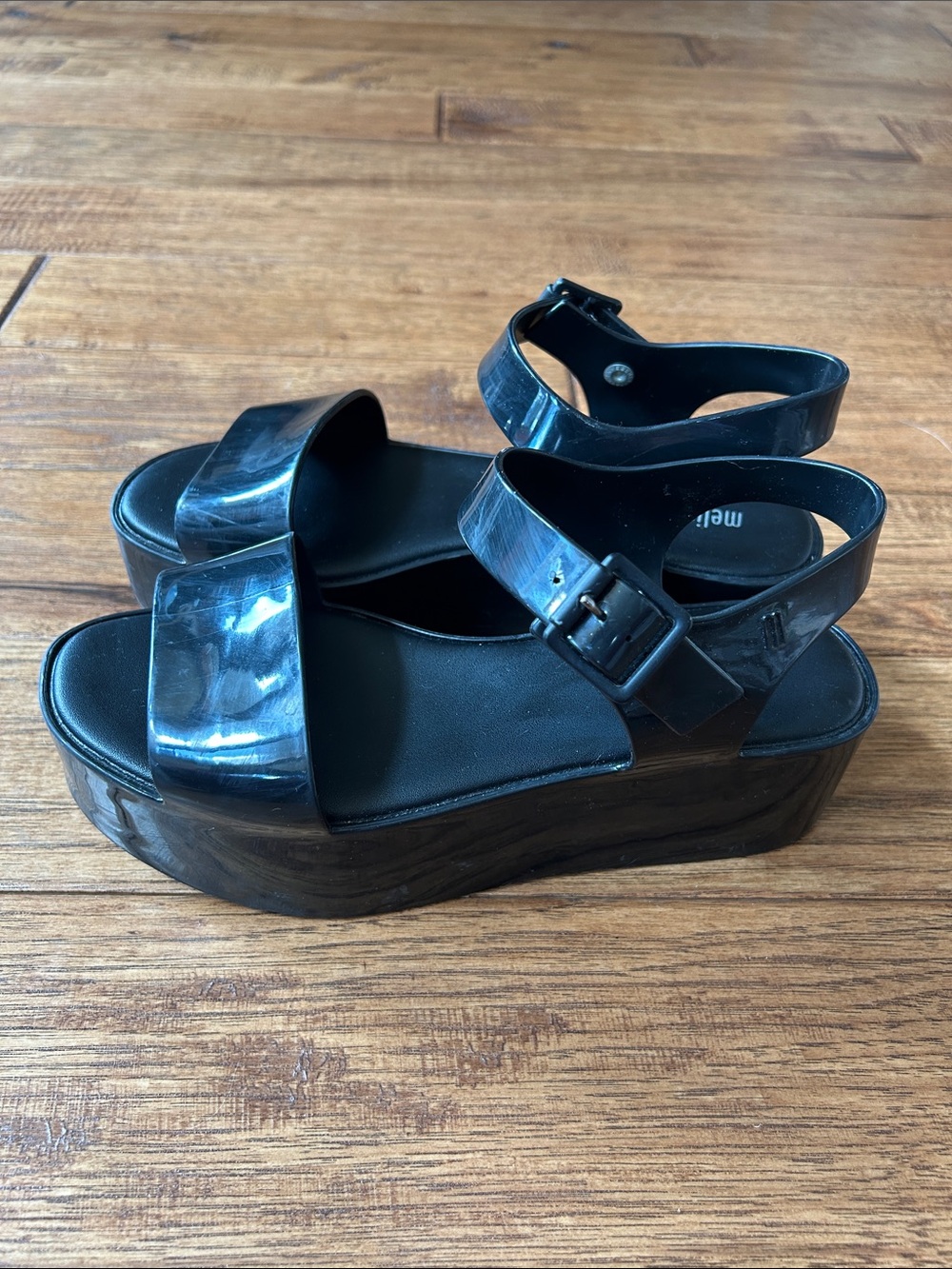 Melissa Mar Platform Sandals Black PVC Size 6 - Picture 6 of 11